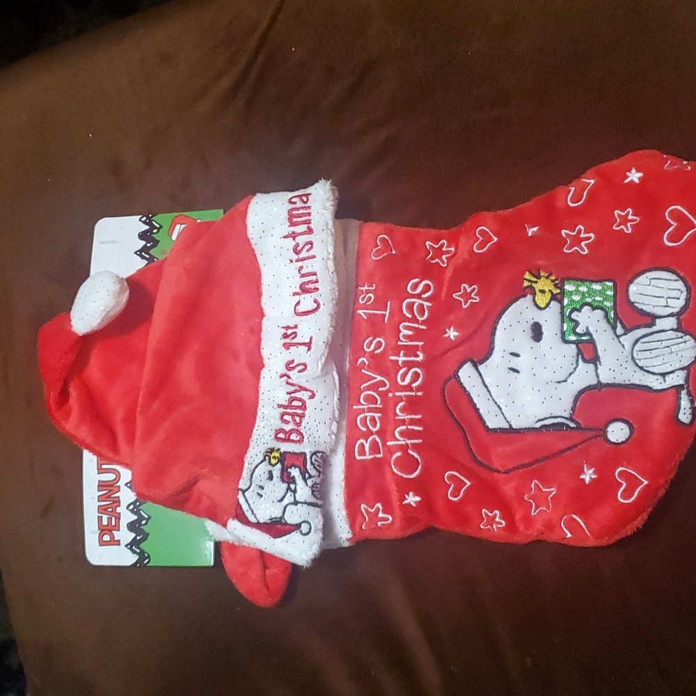Babys first Christmas Santa hat and stocking set